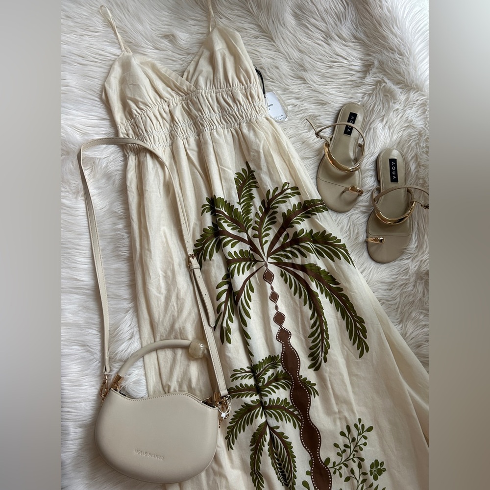 Elegant Cream Maxi Dress with Palm Tree Design - Picture 7 of 16